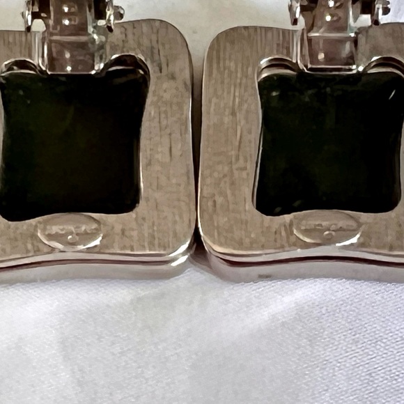GIVENCHY Vintage Brushed SilverTone Green Resin Clip Earrings - Picture 10 of 11